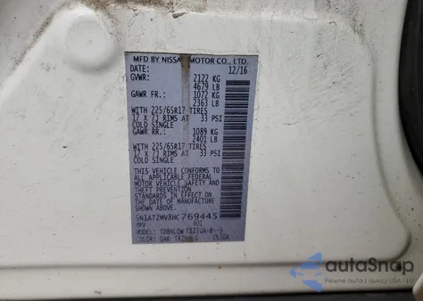 2017 Nissan Rogue Sv из США, поврежденный, VIN 5N1AT2MV8HC769445